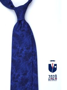 3 Fold tie AURORA in printed silk royal blue