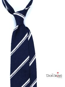 Untipped 3-fold necktie BIRTO 100% navy blue shantung silk