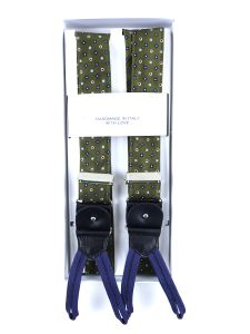 100% English printed silk braces with clip and laces WILSON Green