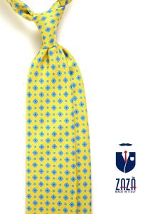 3 fold necktie yellow in pure printed silk SHELLEY