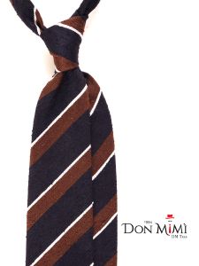 3 fold untipped necktie navy blue/brown in pure shantung silk BRISEIDE