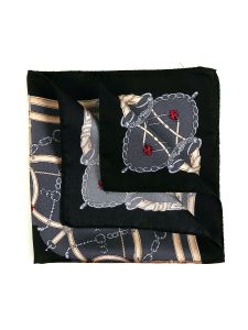 Black 100% pure printed silk pocket square XL BUGS