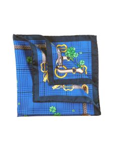 Royal blue 100% pure printed silk pocket square XL QUADRIFOGLIO