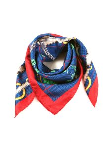 Foulard blue 70x70cm in printed silk QUADRIFOGLIO