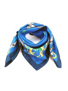 Foulard royal blue 70x70cm in printed silk QUADRIFOGLIO