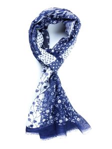 Cotton/linen scarf FLOWER Blue