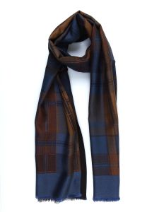 Wool/Silk double scarf EVIE Blue/Brown