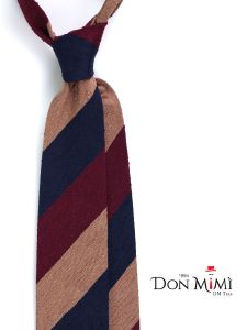 3 fold untipped necktie in pure shantung silk blue navy/beige TRIGA