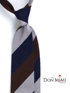 3 fold untipped necktie in pure shantung silk blue navy/grey TRIGA